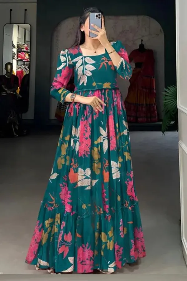 Dark_Green_Premium_Georgette_Floral_Print_Anarkali_For_Women