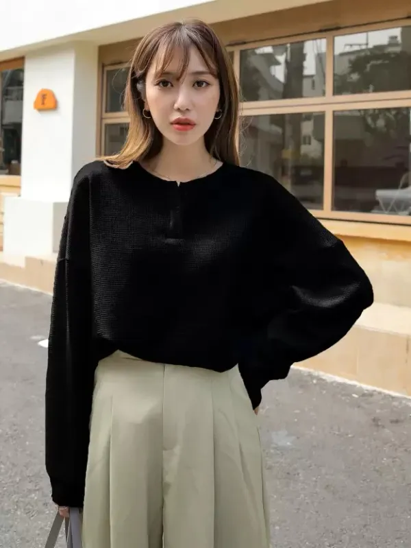 Black_Premium_Wool_Self_Design_Boxy_Top_For_Women