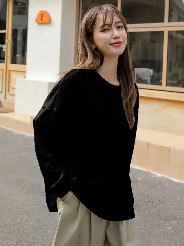 Black_Premium_Wool_Self_Design_Boxy_Top_For_Women