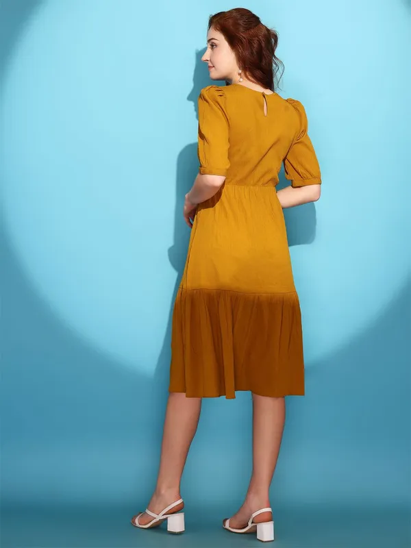 Yellow_Premium_Polyester_Solid_Dress_For_Women