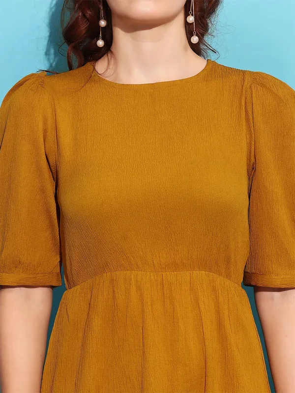 Yellow_Premium_Polyester_Solid_Dress_For_Women