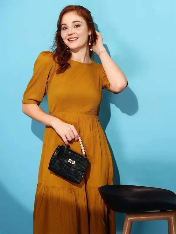 Yellow_Premium_Polyester_Solid_Dress_For_Women