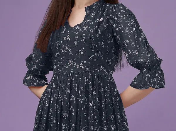 Premium_Black_Georgette_Printed_Dress_For_Women