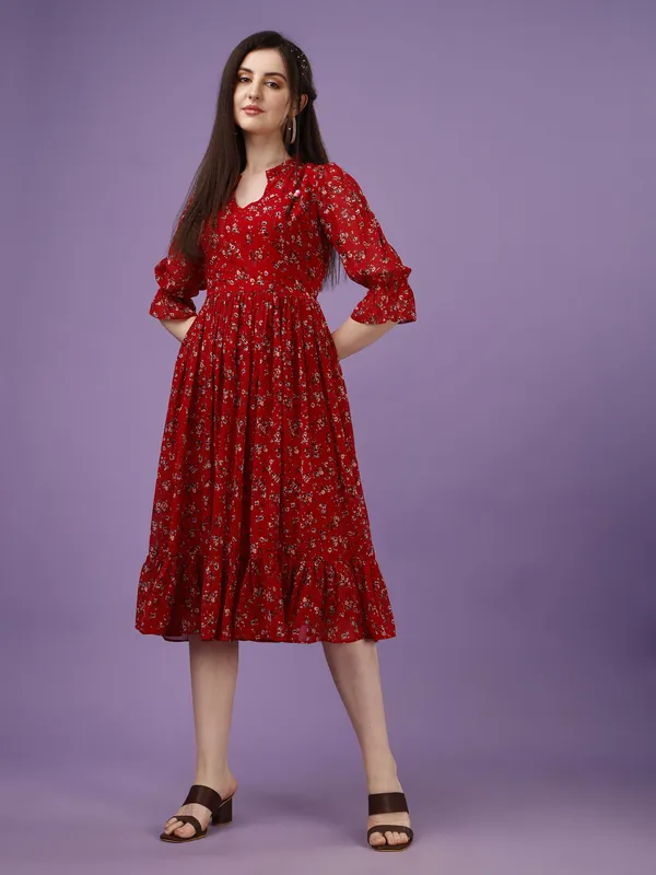 Red_Premium_Georgette_Printed_Dress_For_Women