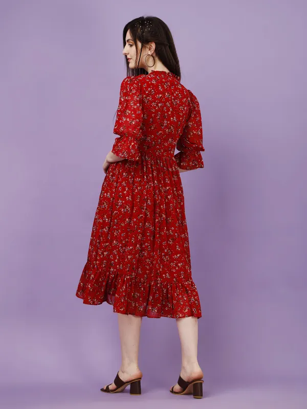 Red_Premium_Georgette_Printed_Dress_For_Women