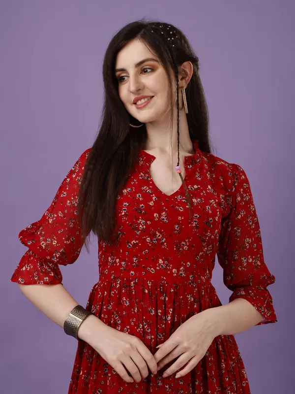 Red_Premium_Georgette_Printed_Dress_For_Women