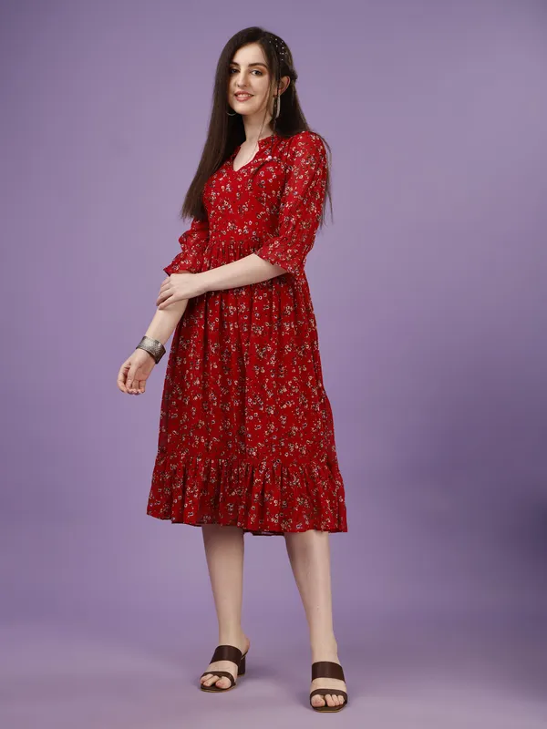 Red_Premium_Georgette_Printed_Dress_For_Women