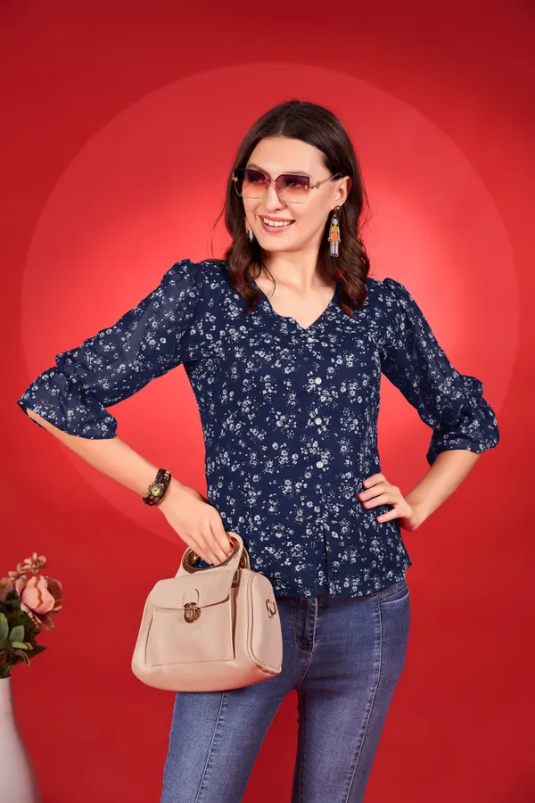 Dark_Blue_Premium_Georgette_Printed_Regular_Top_For_Women