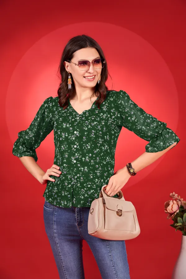 Dark_Green_Premium_Georgette_Printed_Regular_Top_For_Women