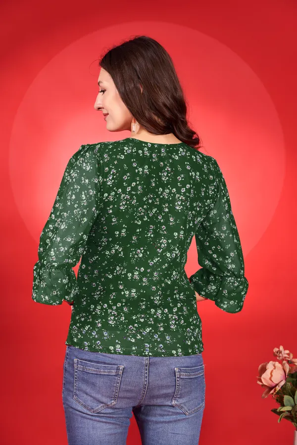 Dark_Green_Premium_Georgette_Printed_Regular_Top_For_Women