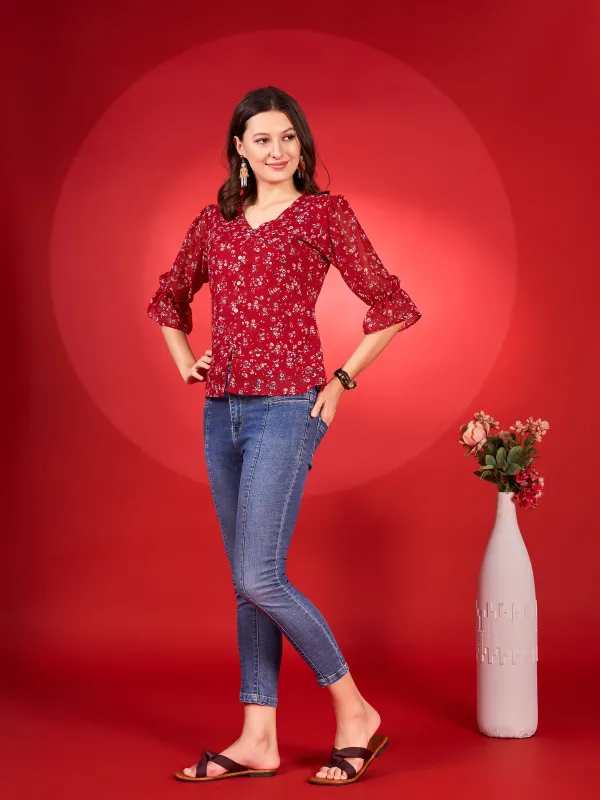 Red_Premium_Georgette_Printed_Regular_Top_For_Women