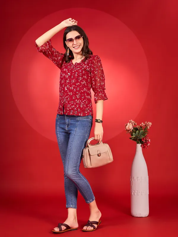 Red_Premium_Georgette_Printed_Regular_Top_For_Women