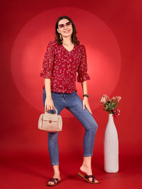 Red_Premium_Georgette_Printed_Regular_Top_For_Women