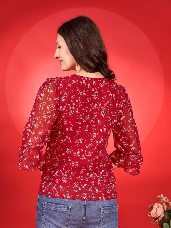 Red_Premium_Georgette_Printed_Regular_Top_For_Women