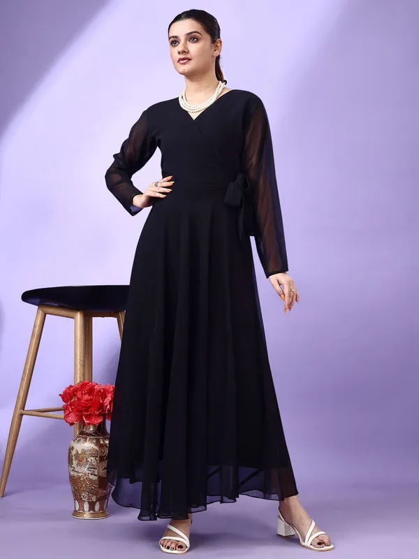 Black_Premium_Georgette_Solid_Dress_For_Women