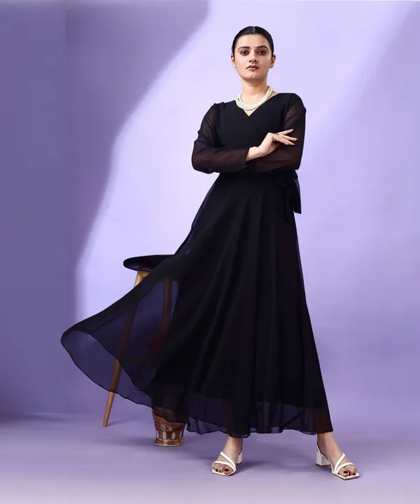 Black_Premium_Georgette_Solid_Dress_For_Women