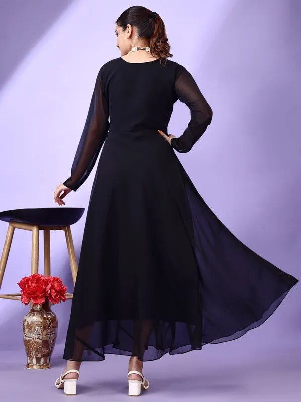 Black_Premium_Georgette_Solid_Dress_For_Women