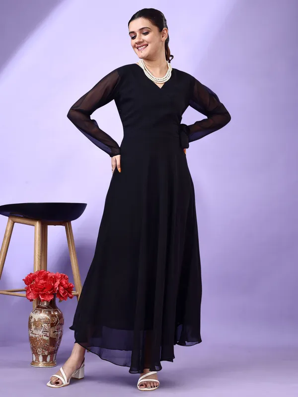 Black_Premium_Georgette_Solid_Dress_For_Women
