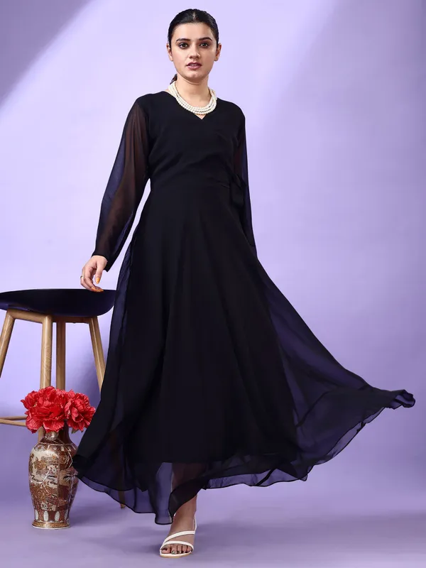Black_Premium_Georgette_Solid_Dress_For_Women