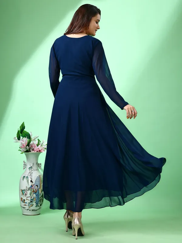 Blue_Premium_Georgette_Solid_Dress_For_Women