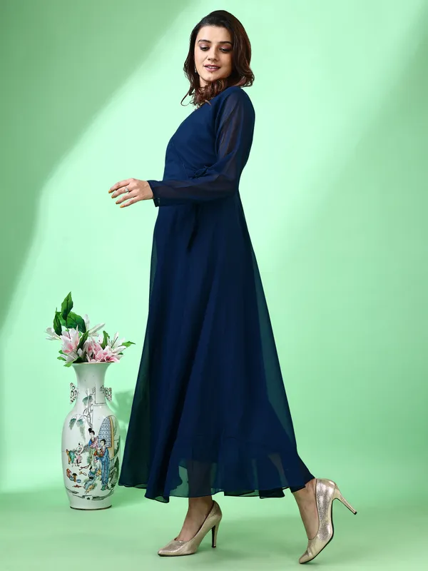 Blue_Premium_Georgette_Solid_Dress_For_Women