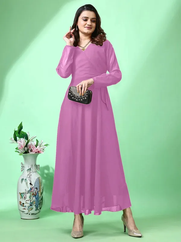 Purple_Premium_Georgette_Solid_Dress_For_Women
