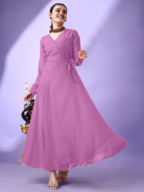 Purple_Premium_Georgette_Solid_Dress_For_Women
