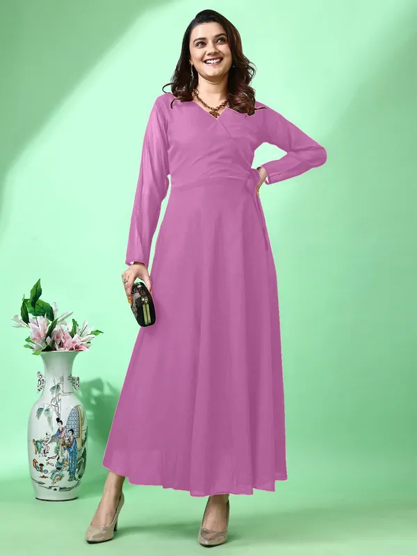 Purple_Premium_Georgette_Solid_Dress_For_Women