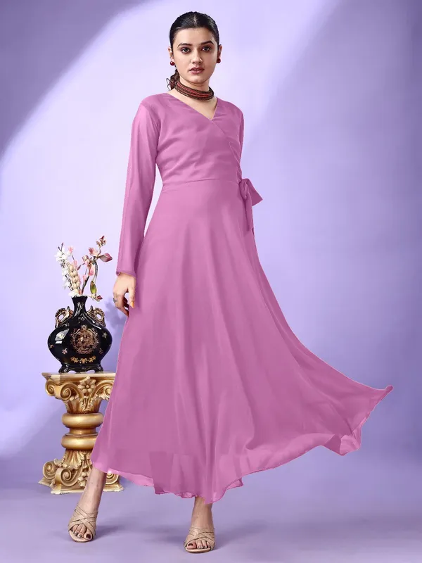Purple_Premium_Georgette_Solid_Dress_For_Women