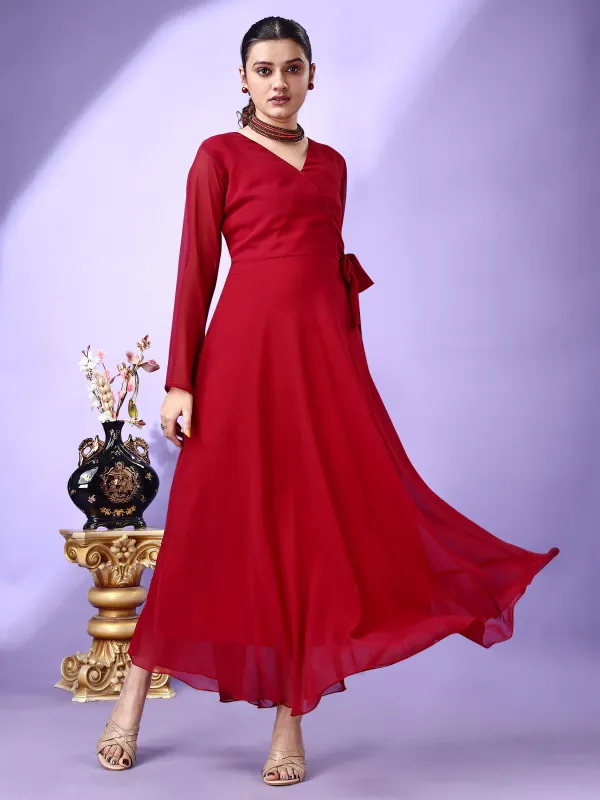 Maroon_Premium_Georgette_Solid_Dress_For_Women