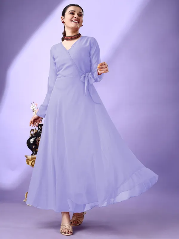 Purple_Premium_Georgette_Solid_Dress_For_Women