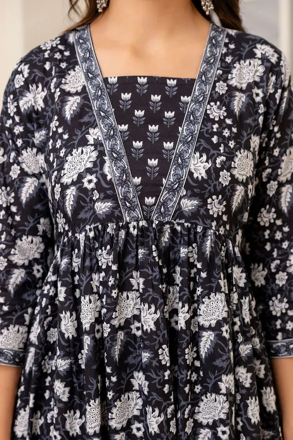Black_Premium_Rayon_Floral_Print_Anarkali_Kurta,_Bottom_&_Dupatta_Set_For_Women