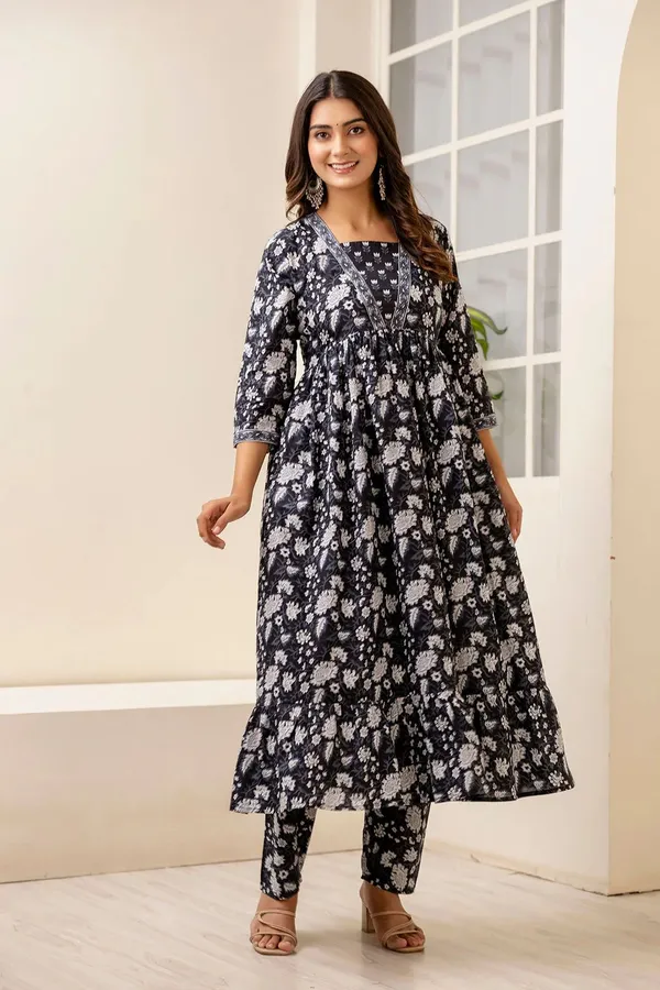 Black_Premium_Rayon_Floral_Print_Anarkali_Kurta,_Bottom_&_Dupatta_Set_For_Women