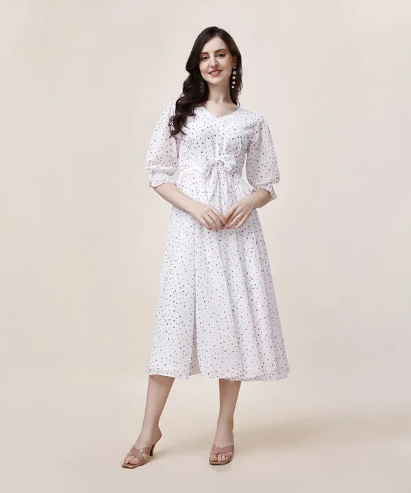 White_Premium_Georgette_Printed_Dress_For_Women