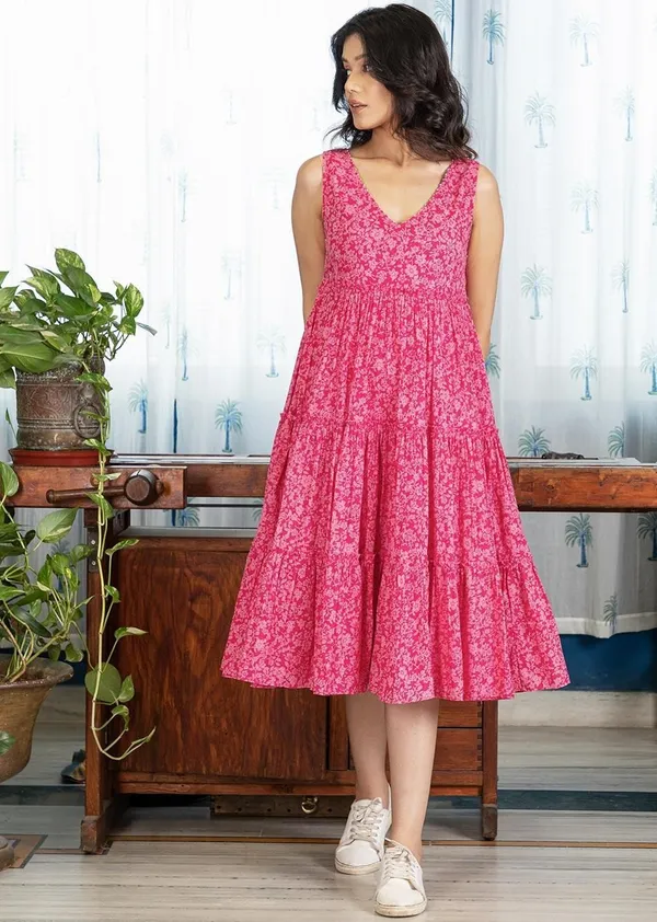 Pink_Premium_Viscose_Rayon_Floral_Print_Dress_For_Women