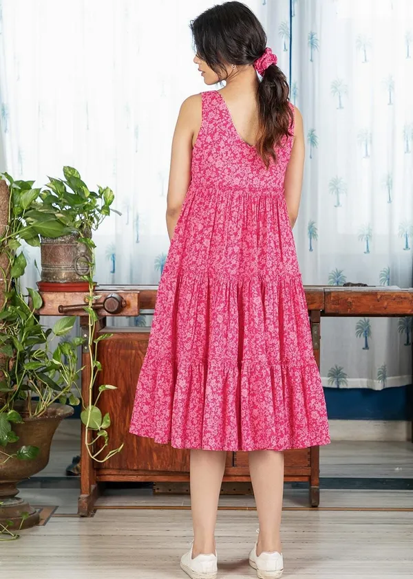 Pink_Premium_Viscose_Rayon_Floral_Print_Dress_For_Women