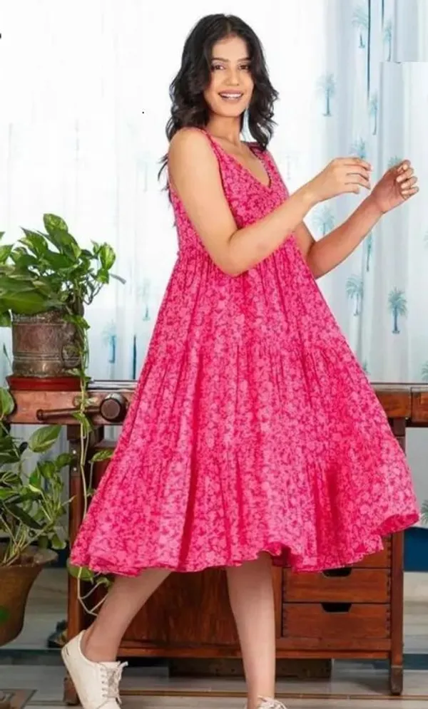 Pink_Premium_Viscose_Rayon_Floral_Print_Dress_For_Women