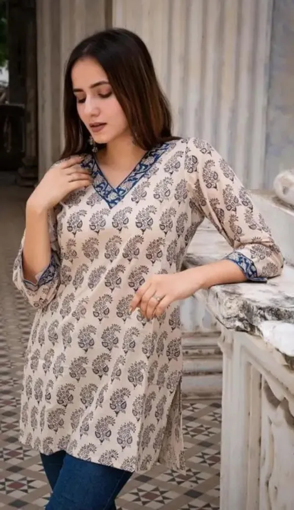 White_Premium_Viscose_Rayon_Printed_Tunic_For_Women