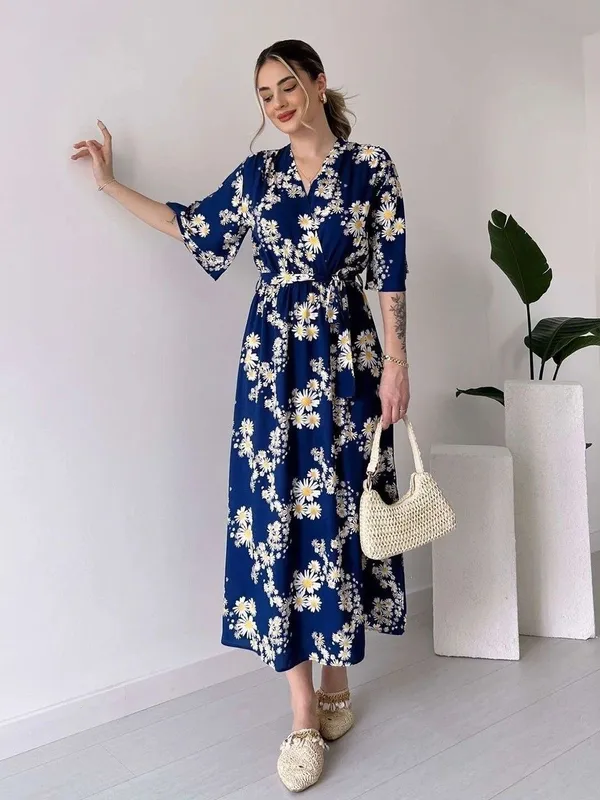 Dark_Blue_&_White_&_Yellow_Premium_Viscose_Rayon_Self_Design_Dress_For_Women