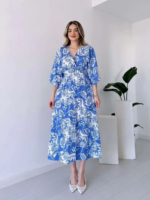Light_Blue_Premium_Viscose_Rayon_Floral_Print_Dress_For_Women