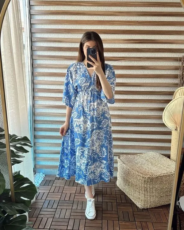Light_Blue_Premium_Viscose_Rayon_Floral_Print_Dress_For_Women
