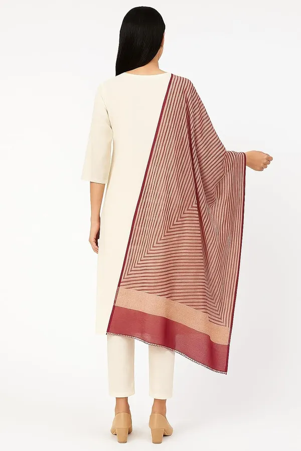 Maroon_Striped_Women's_Dupatta_With_Premium_Cotton_Feel_Summer_Wear