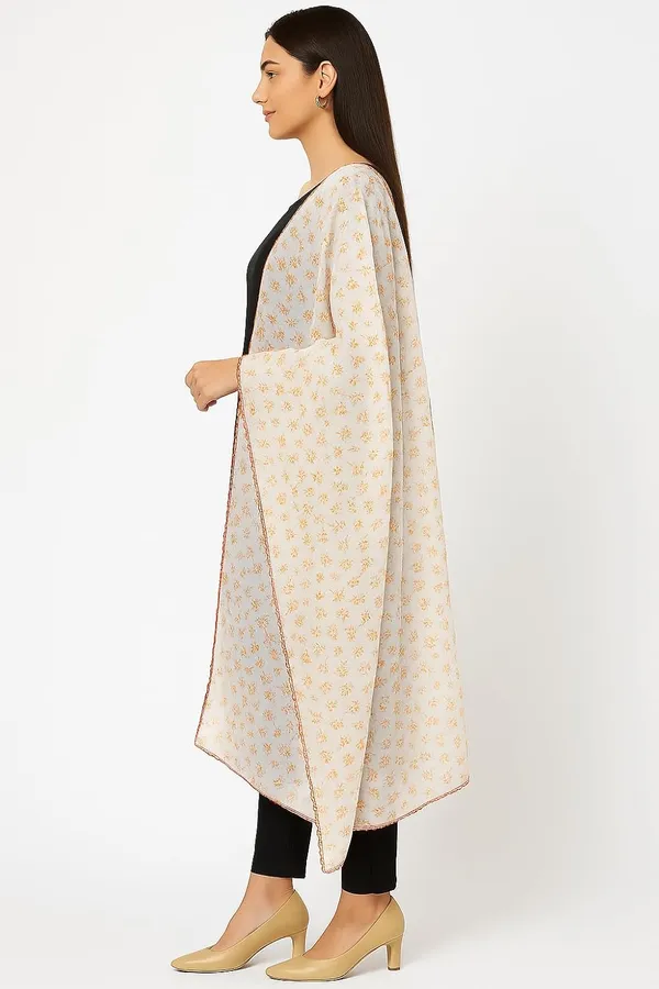 Orange_Floral_Print_Cotton_Feel_Dupatta_2.0_Meter_Soft_Breathable_Chunni_Shawl_Stole_With_Arco_Lace_Premium_Dupatta_For_Summer_Wear