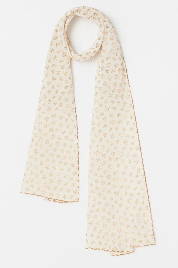 Orange_Floral_Print_Cotton_Feel_Dupatta_2.0_Meter_Soft_Breathable_Chunni_Shawl_Stole_With_Arco_Lace_Premium_Dupatta_For_Summer_Wear