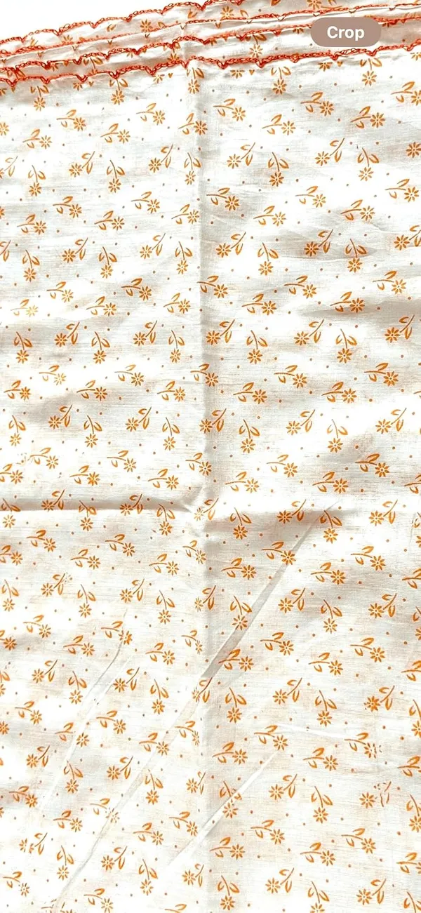 Orange_Floral_Print_Cotton_Feel_Dupatta_2.0_Meter_Soft_Breathable_Chunni_Shawl_Stole_With_Arco_Lace_Premium_Dupatta_For_Summer_Wear