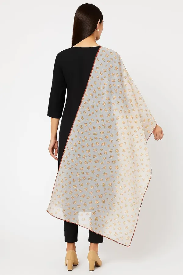 Orange_Floral_Print_Cotton_Feel_Dupatta_2.0_Meter_Soft_Breathable_Chunni_Shawl_Stole_With_Arco_Lace_Premium_Dupatta_For_Summer_Wear