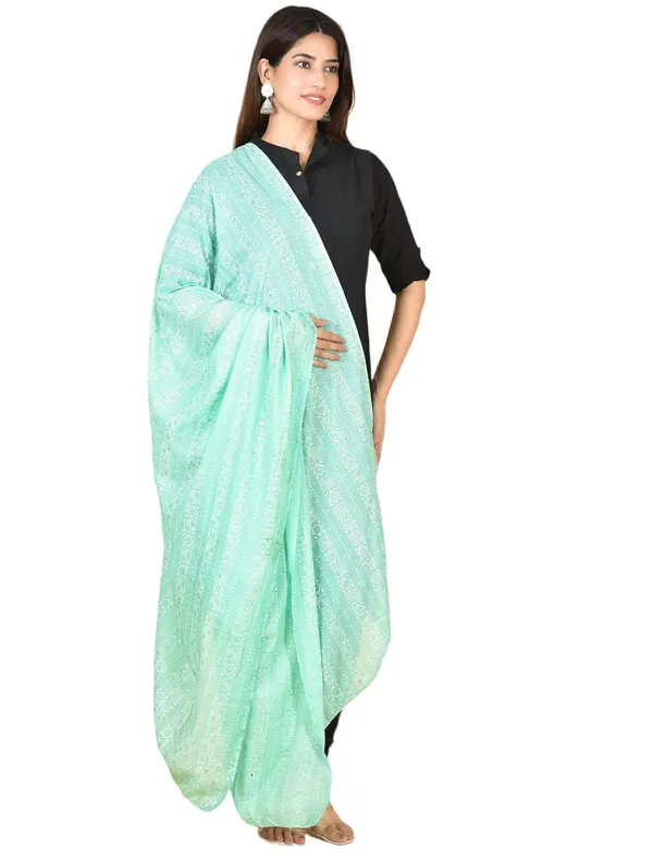 Mint_Green_Cotton_Feel_Zari_Dupatta_2.25_Meter_Printed_Soft_Breathable_Chunni_Shawl_With_Piku_Lace_Premium_Dupatta_For_Summer_Wear