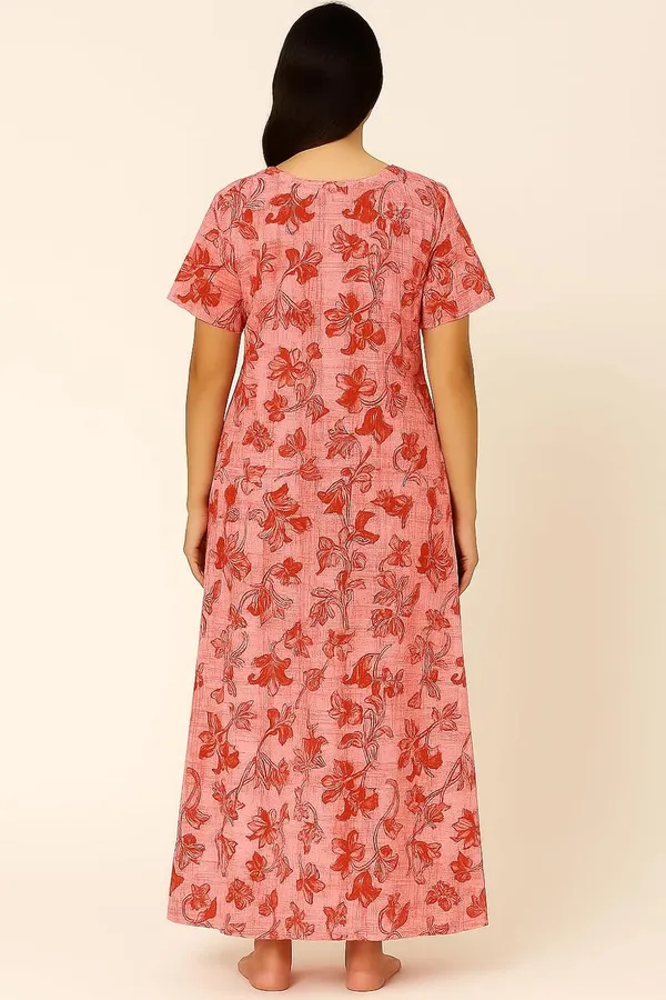 Berry_Red_Pure_Cotton_Frock_Nighty_With_Pocket_Free_Size_Maxi_Dress_Cotton_Night_Dress_Gown_Stylish_Cotton_Nighty