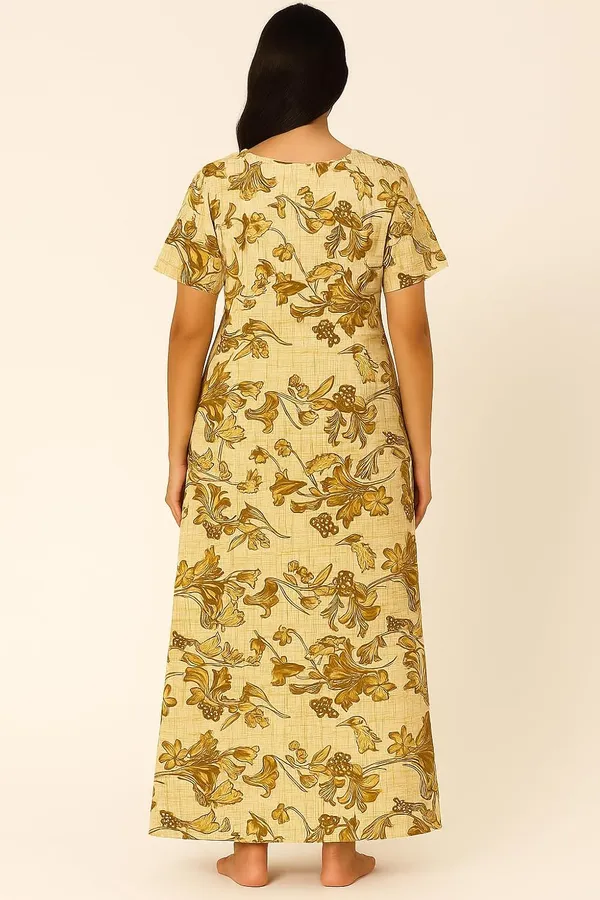 Yellow_Pure_Cotton_Frock_Nighty_With_Pocket_Free_Size_Maxi_Dress_Cotton_Night_Dress_Gown_Stylish_Cotton_Nighty