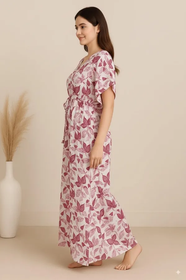 Pack_Of_1_Dark_Pink_Pure_Cotton_Kaftan_Nighty_For_Women_Free_Size_White_Maxi_Dress_Long_Kaftan_Night_Suit_Stylish_Cotton_Nighty_For_Women